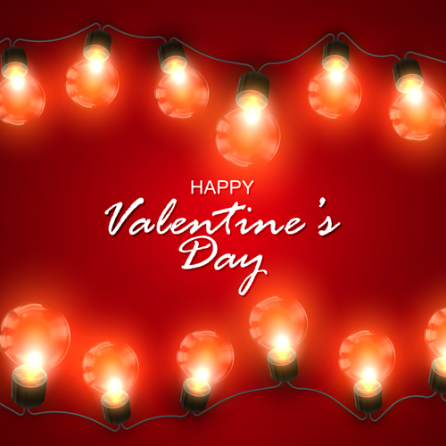 Red Valentine background with light bulb vector 02