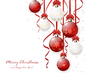 Red and white christmas balls design vector material 02 free download