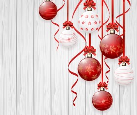 Red and white christmas balls design vector material 02