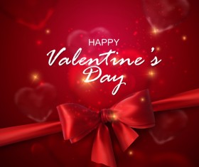 Red bow with Valentine card vector 01