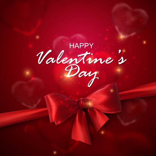 Red bow with Valentine card vector 01