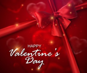 Red bow with Valentine card vector 02