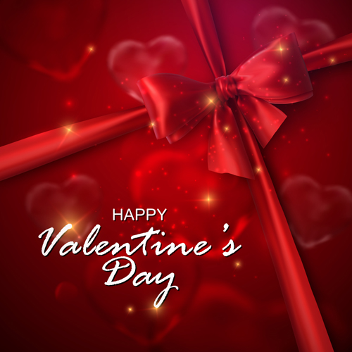 Red bow with Valentine card vector 02