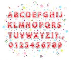 Red christmas alphabet with numbers and snowflake vector