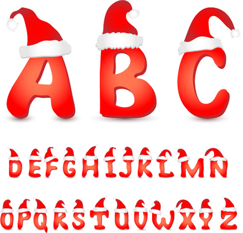 Red christmas alphabets with red cap vector