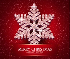Red christmas background with shiny snowflake vector