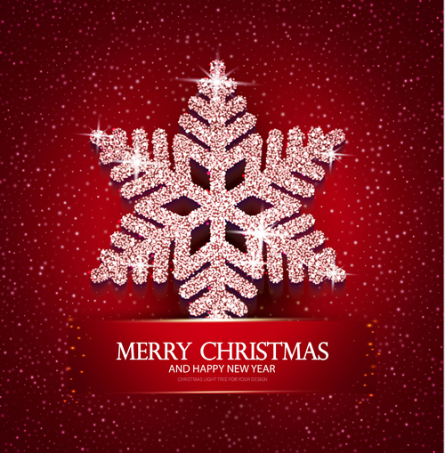 Red christmas background with shiny snowflake vector