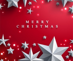 Red christmas backgroung with paper stars vector 01