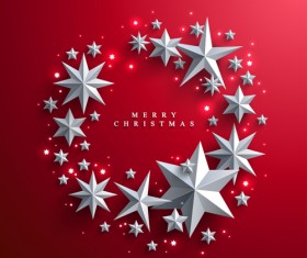 Red christmas backgroung with paper stars vector 02