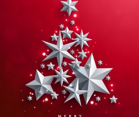 Red christmas backgroung with paper stars vector 03