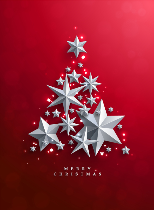 Red christmas backgroung with paper stars vector 03