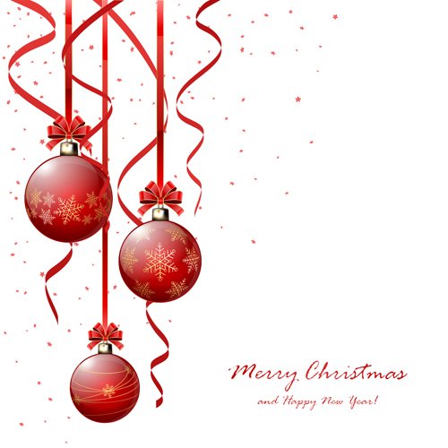 Red christmas balls with confetti vector