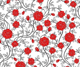 Red flower seamless patterns vector
