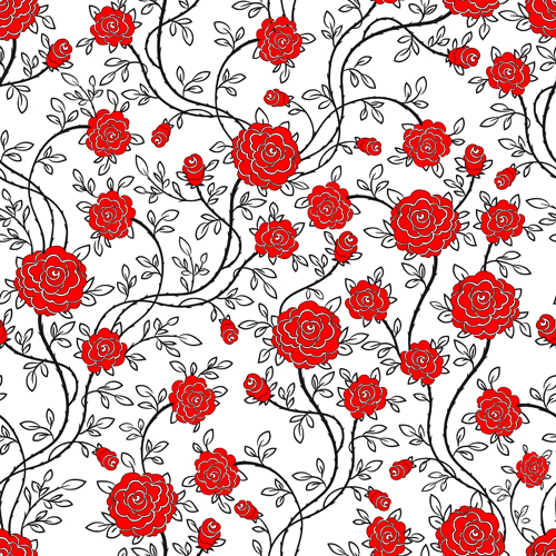 Red flower seamless patterns vector