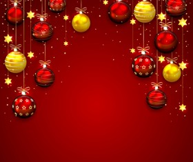 Red with golden christmas balls with baubles vector