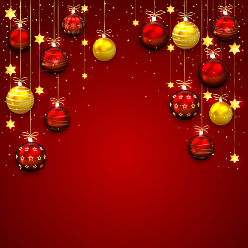 Red with golden christmas balls with baubles vector