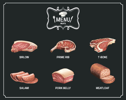 Restaurant meats menu vector material 01