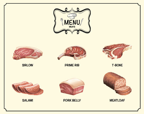 Restaurant meats menu vector material 02