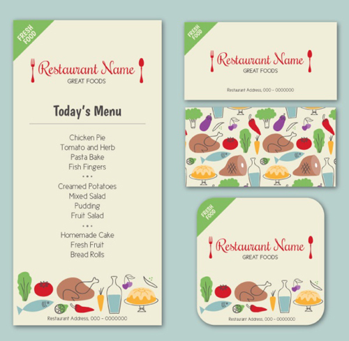 Restaurant menu with cards vector material