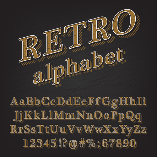 Retro 3D alphabets with number vector free download