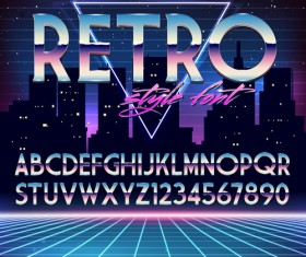 Retro silver alphabet with numbers vector