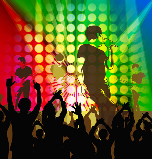 Revelry party background with people silhouetters vector 02