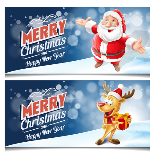Santa with deer christmas vector banners