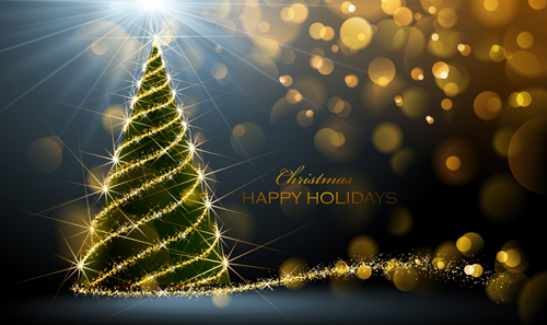 Shiny christmas tree with halation background vector