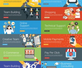 Shopping flat styles banners vectors 01