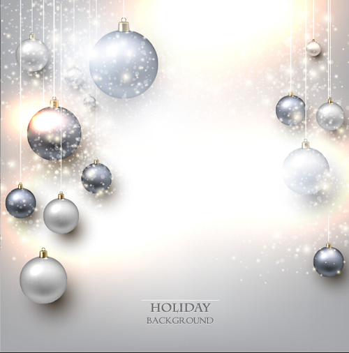 Silver christmas balls with holiday background vector