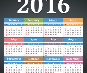 Simple 2016 calendars colored vector 01
