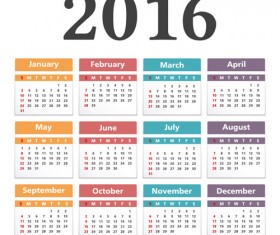 Simple 2016 calendars colored vector 02