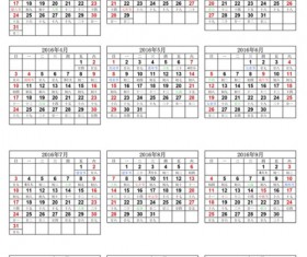 Simple grid 2016 calendar vectors material