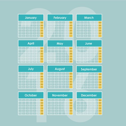 Simple wall calendar 2016 design vectors set 0