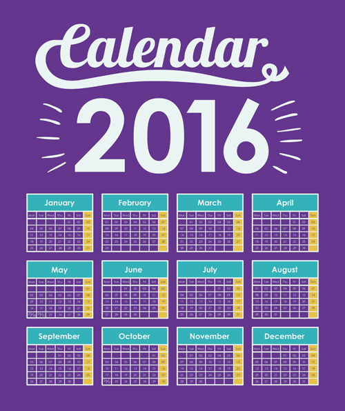 Simple wall calendar 2016 design vectors set 02
