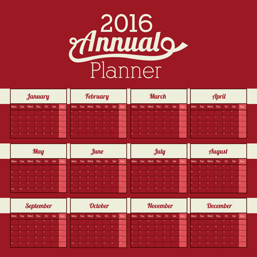 Simple wall calendar 2016 design vectors set 03