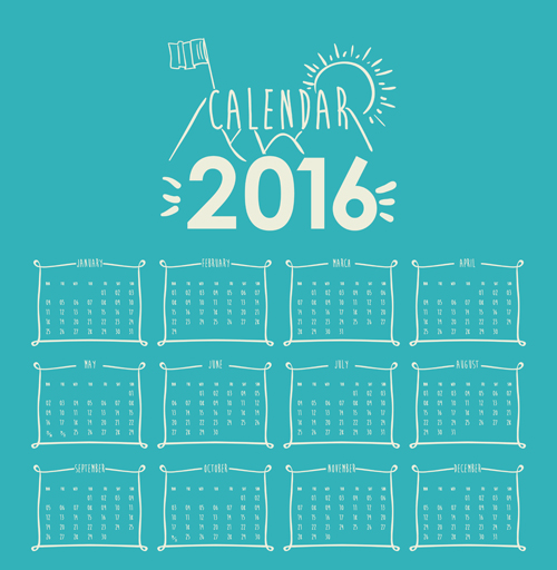 Simple wall calendar 2016 design vectors set 04