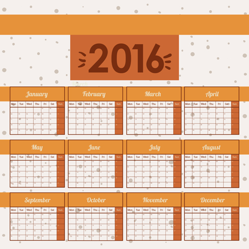 Simple wall calendar 2016 design vectors set 06