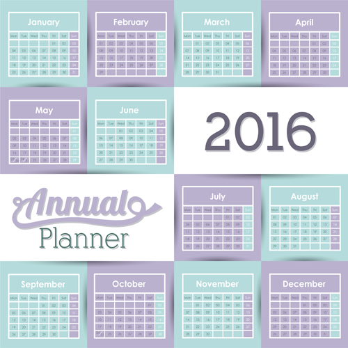 Simple wall calendar 2016 design vectors set 08