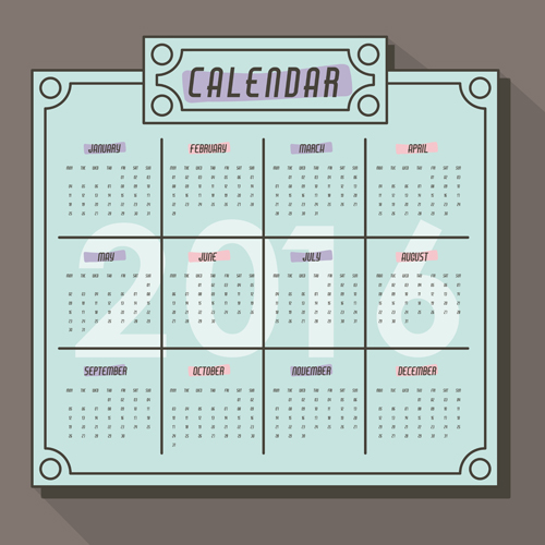 Simple wall calendar 2016 design vectors set 09