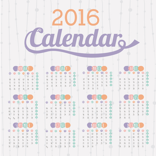 Simple wall calendar 2016 design vectors set 10