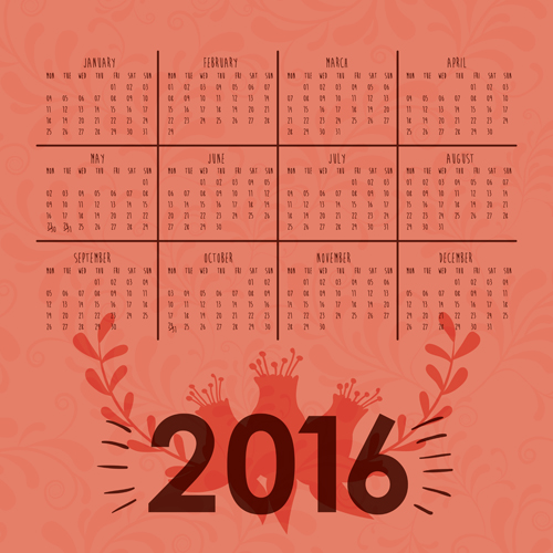 Simple wall calendar 2016 design vectors set 11