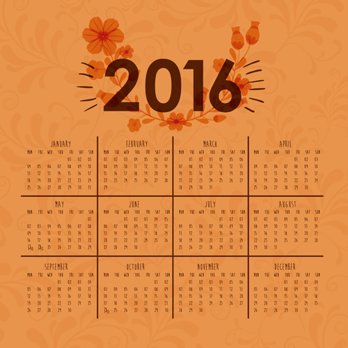 Simple wall calendar 2016 design vectors set 12