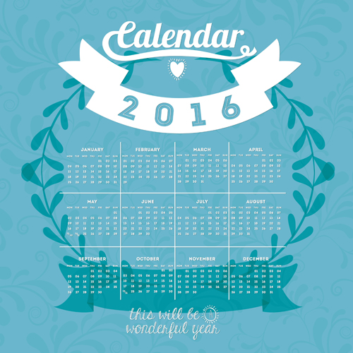 Simple wall calendar 2016 design vectors set 14