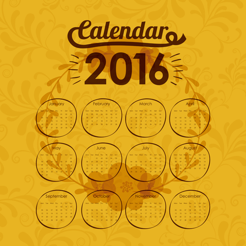 Simple wall calendar 2016 design vectors set 16