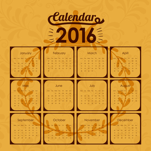 Simple wall calendar 2016 design vectors set 17
