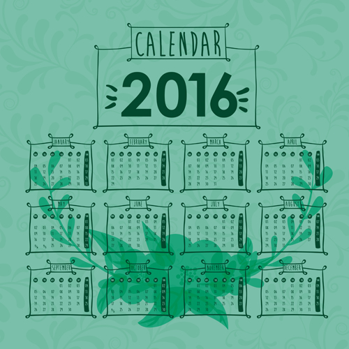 Simple wall calendar 2016 design vectors set 19