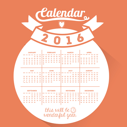 Simple wall calendar 2016 design vectors set 20