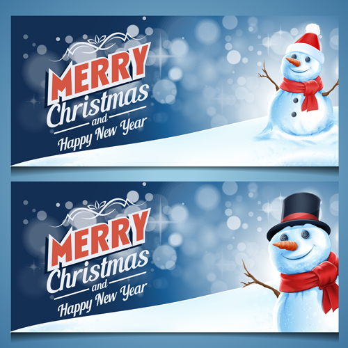 Snowman with christmas banners vector