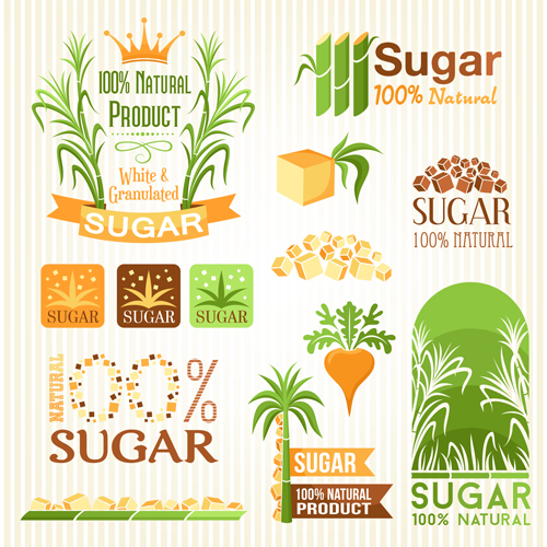 Sugar labels with logos vector material 01